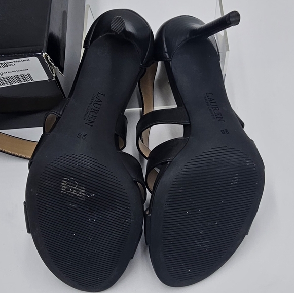 Lauren Ralph Lauren Black Leather Gisella Open Toe Pumps Size 9M EUC - Picture 7 of 9